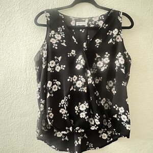 Grayson Threads Women's Floral Top Size L Navy Pink Green Boho Summer Blouse